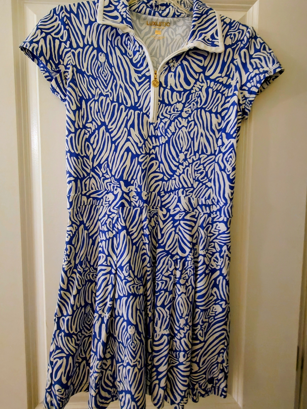Lilly Pulitzer Luxletic Blue and White Zebra-Print Polo Dress